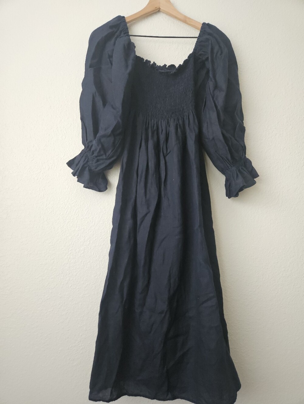 Sleeper. 100% linen atlanta midi dress in navy blue, large - Picture 8 of 14